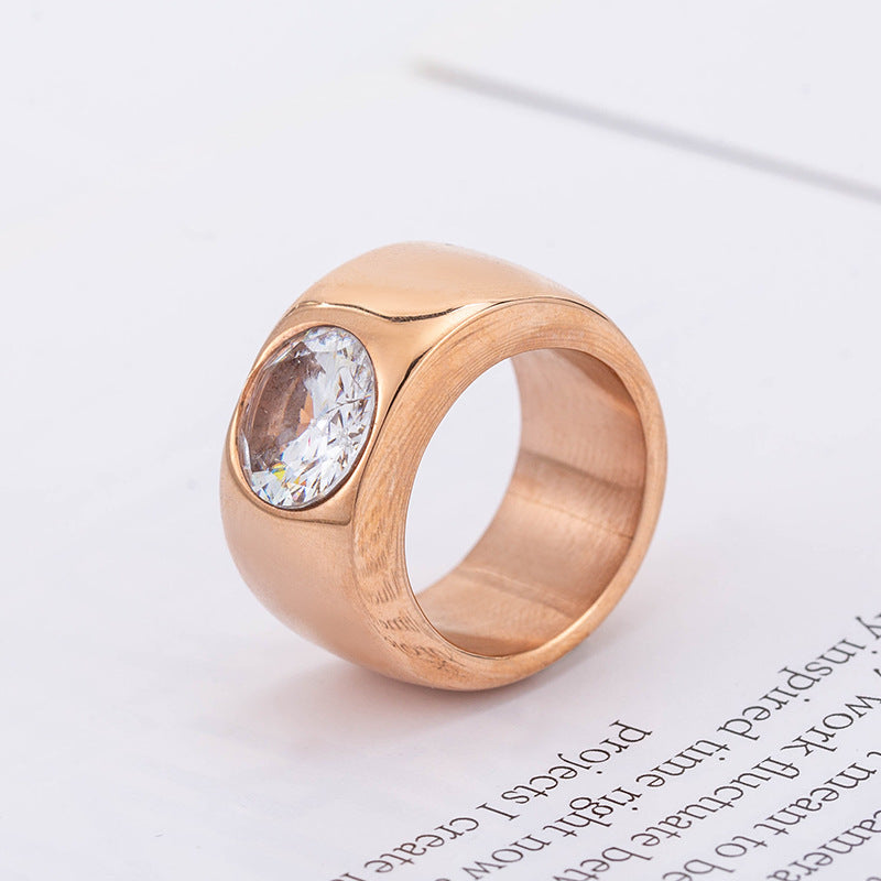 Men's Domineering Fashion Simple Retro Business Titanium Steel Wide Face Inlaid Ring