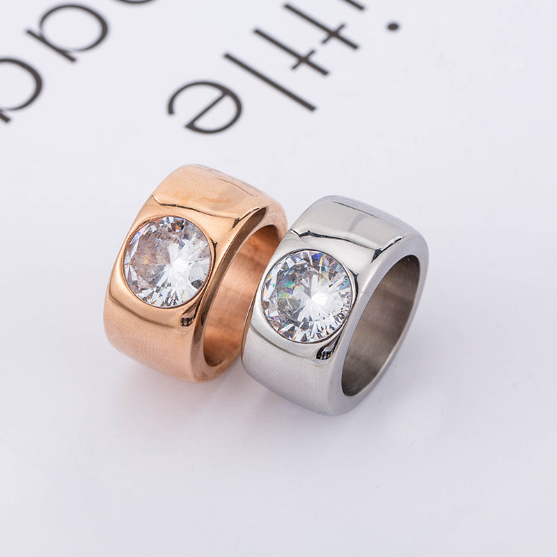 Men's Domineering Fashion Simple Retro Business Titanium Steel Wide Face Inlaid Ring