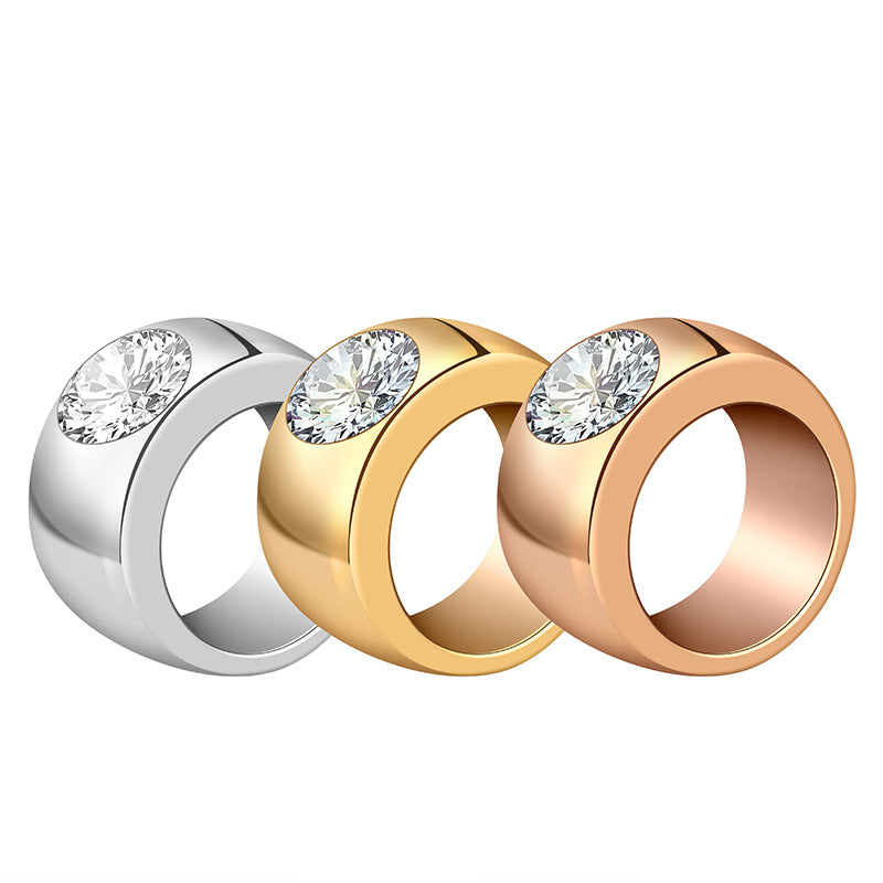 Men's Domineering Fashion Simple Retro Business Titanium Steel Wide Face Inlaid Ring