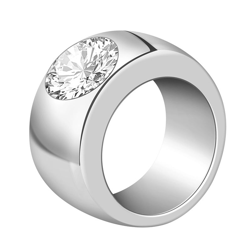 Men's Domineering Fashion Simple Retro Business Titanium Steel Wide Face Inlaid Ring