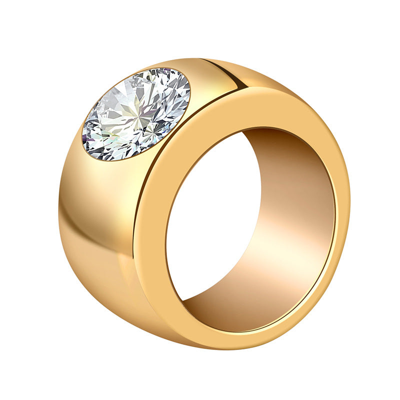 Men's Domineering Fashion Simple Retro Business Titanium Steel Wide Face Inlaid Ring