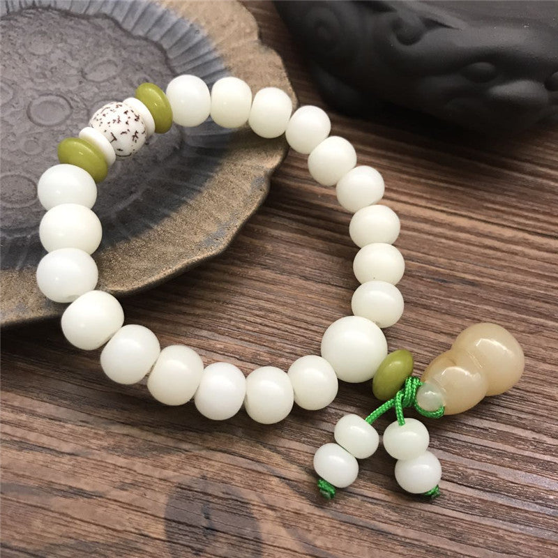 Women's & Men's White Jade Bodhi Root Lotus Pcs Rosary Beads Bracelet