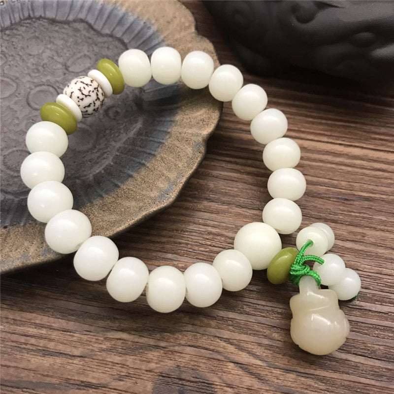 Women's & Men's White Jade Bodhi Root Lotus Pcs Rosary Beads Bracelet