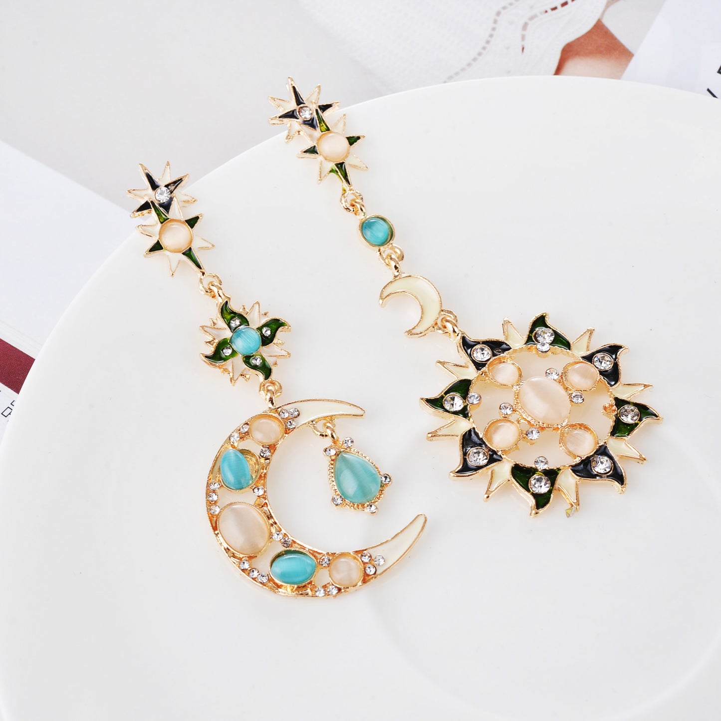 Korean Style Fashionable Simple Sun Moon Earrings