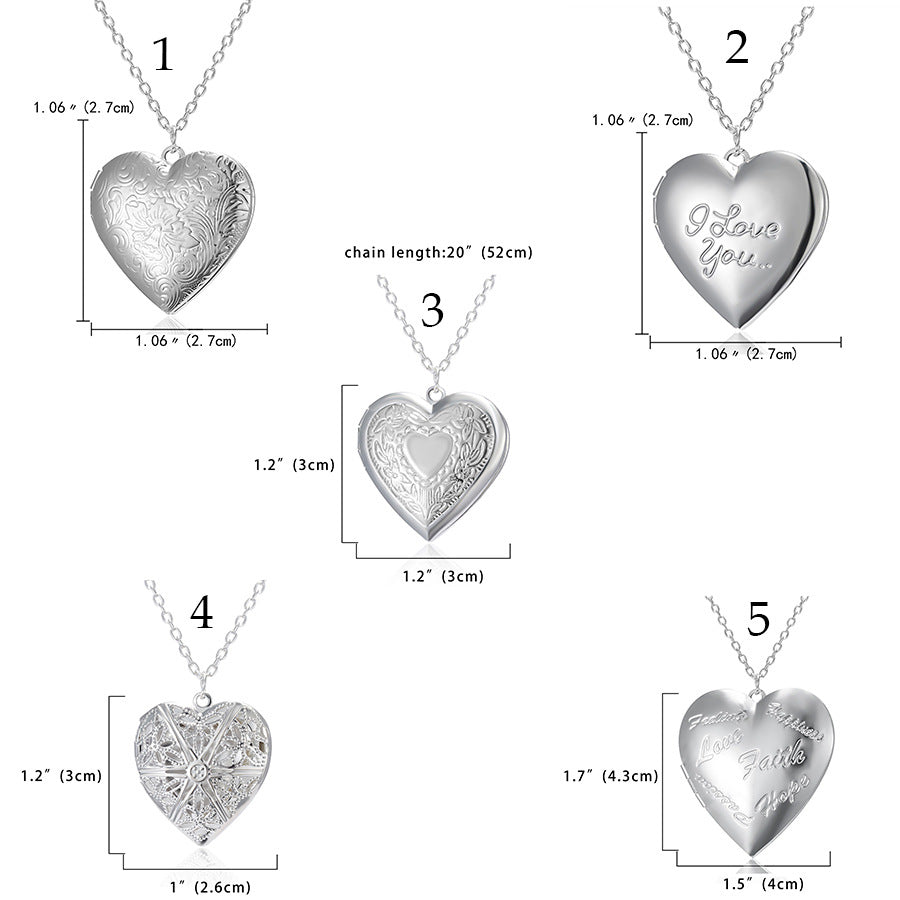 Creative Heart Frame Carved Openable Fashion Necklaces