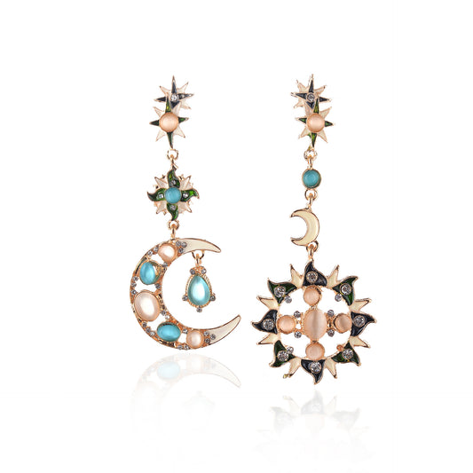 Korean Style Fashionable Simple Sun Moon Earrings