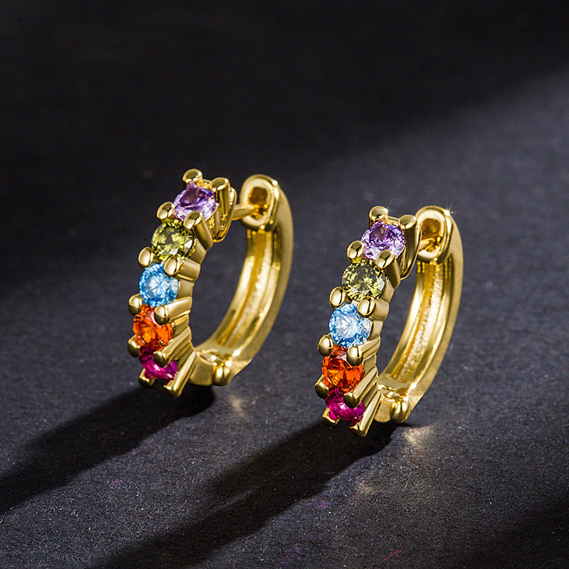 Women's Personalized Simple Color Zircon Mini Rainbow Ear Clip Short Earrings