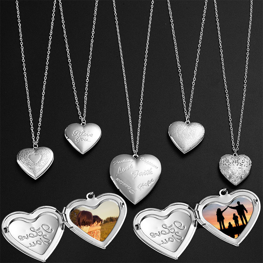 Creative Heart Frame Carved Openable Fashion Necklaces