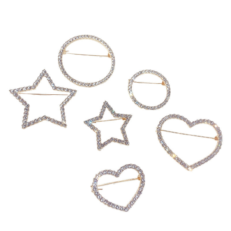 Alloy Corsage Simple Rhinestone Love Round Five-pointed Brooches