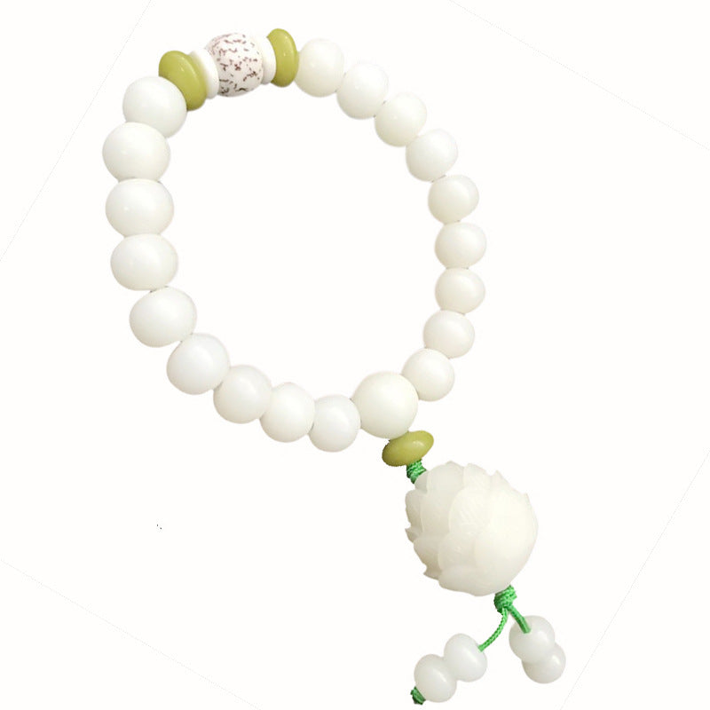 Women's & Men's White Jade Bodhi Root Lotus Pcs Rosary Beads Bracelet
