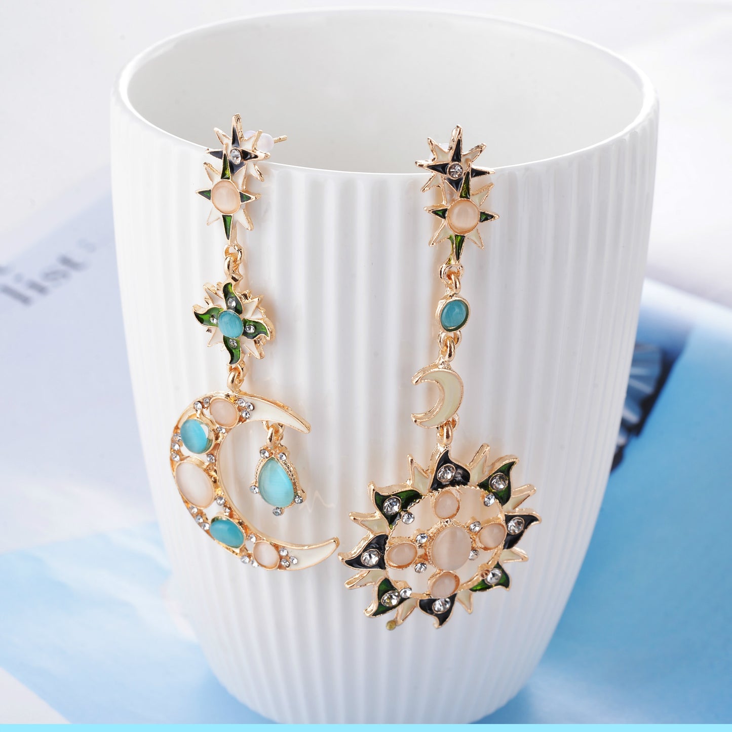 Korean Style Fashionable Simple Sun Moon Earrings