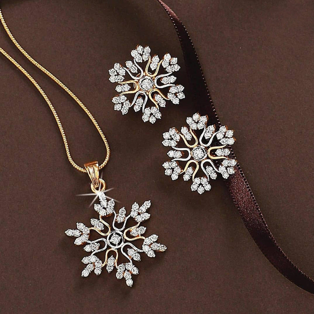 Graceful Full Diamond Alloy Snowflake Ear Valentine's Jewelry Set