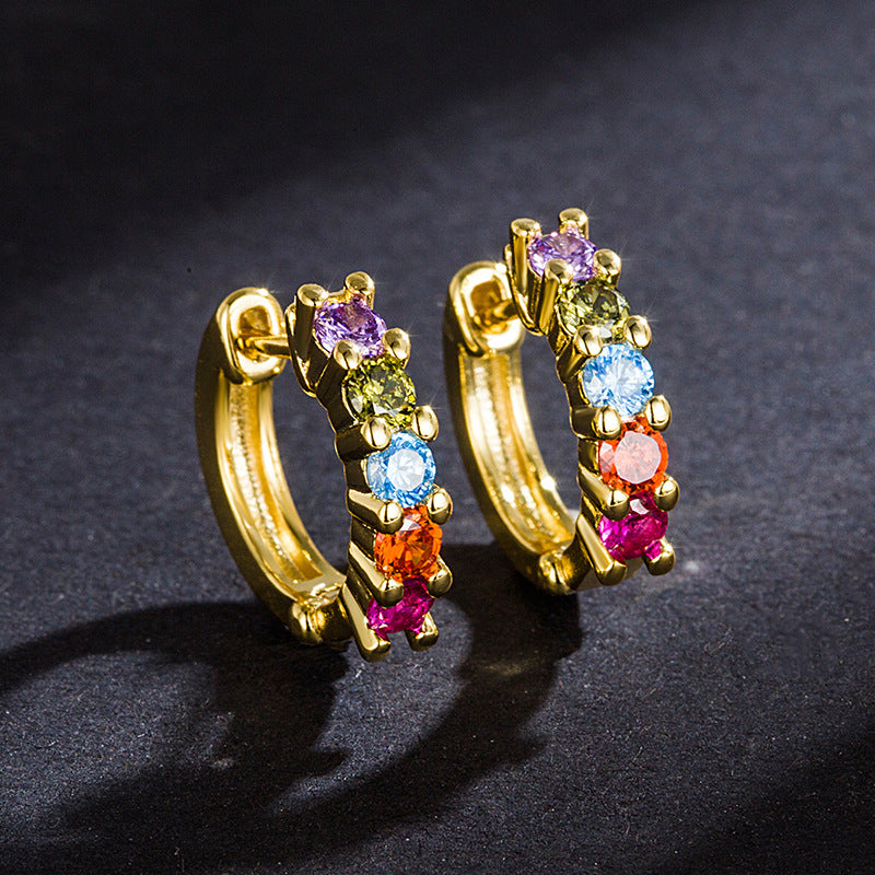 Women's Personalized Simple Color Zircon Mini Rainbow Ear Clip Short Earrings