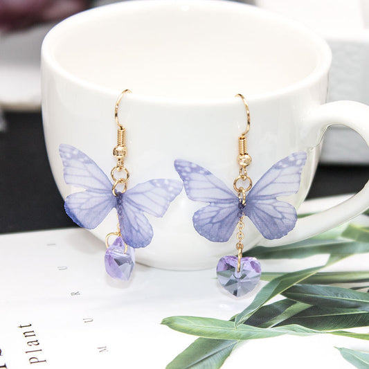 Women's Korean Style Butterfly Glass Fashion Fabric Earrings