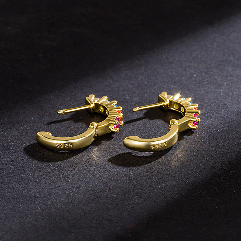 Women's Personalized Simple Color Zircon Mini Rainbow Ear Clip Short Earrings