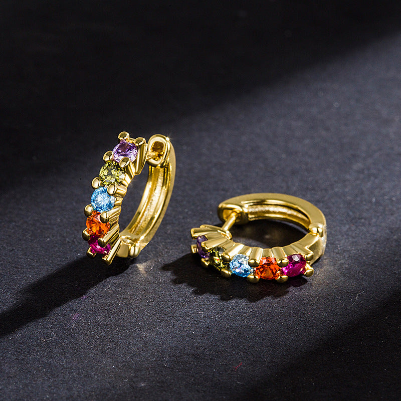 Women's Personalized Simple Color Zircon Mini Rainbow Ear Clip Short Earrings