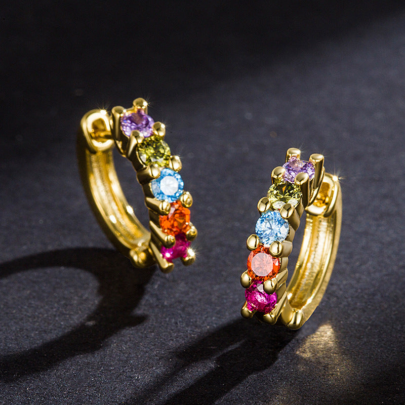 Women's Personalized Simple Color Zircon Mini Rainbow Ear Clip Short Earrings