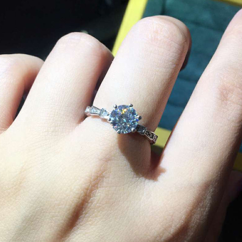 Eight Hearts Arrows Plated Shining Diamond Zircon Simulation Moissanite Open Ring