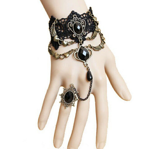 Women's Black Lace Retro Exaggerated Love Heart Necklaces