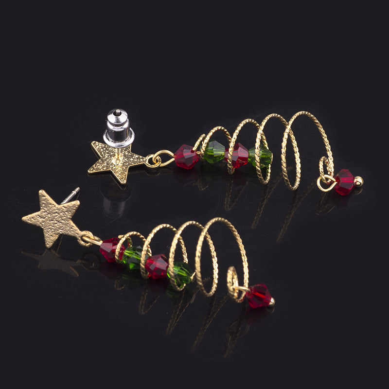 Korean Style Christmas Ornament Tree Spiral Five-pointed Star Earrings