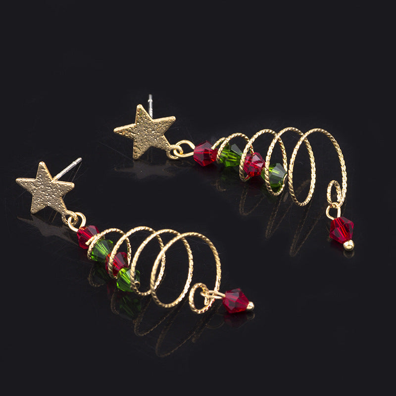 Korean Style Christmas Ornament Tree Spiral Five-pointed Star Earrings