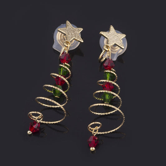 Korean Style Christmas Ornament Tree Spiral Five-pointed Star Earrings