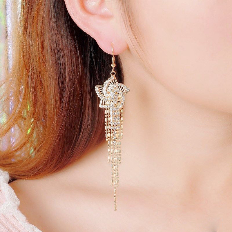 Women's Sier Pin Exaggerated Tassel Long Elegant Earrings