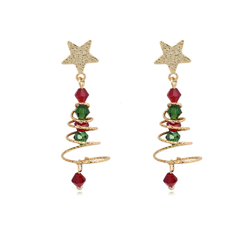 Korean Style Christmas Ornament Tree Spiral Five-pointed Star Earrings