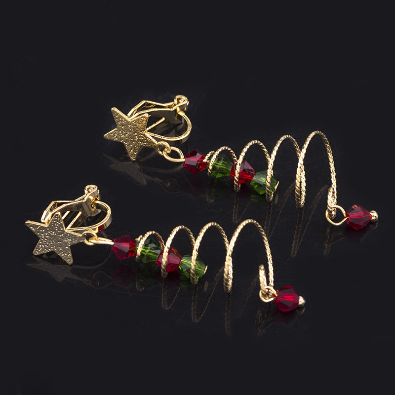 Korean Style Christmas Ornament Tree Spiral Five-pointed Star Earrings