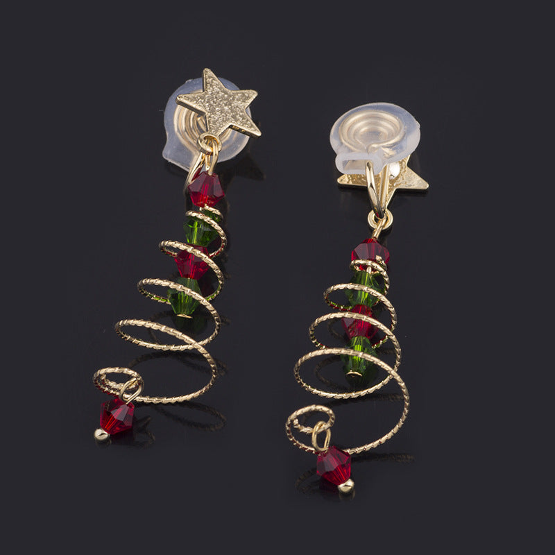 Korean Style Christmas Ornament Tree Spiral Five-pointed Star Earrings