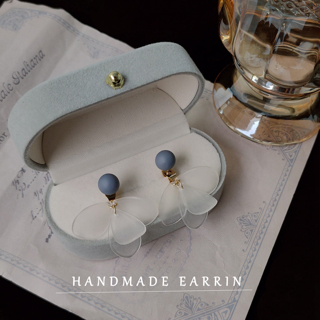Eyes Sier-plated Needle Haze Blue Acrylic Leaves Creative Design Earrings