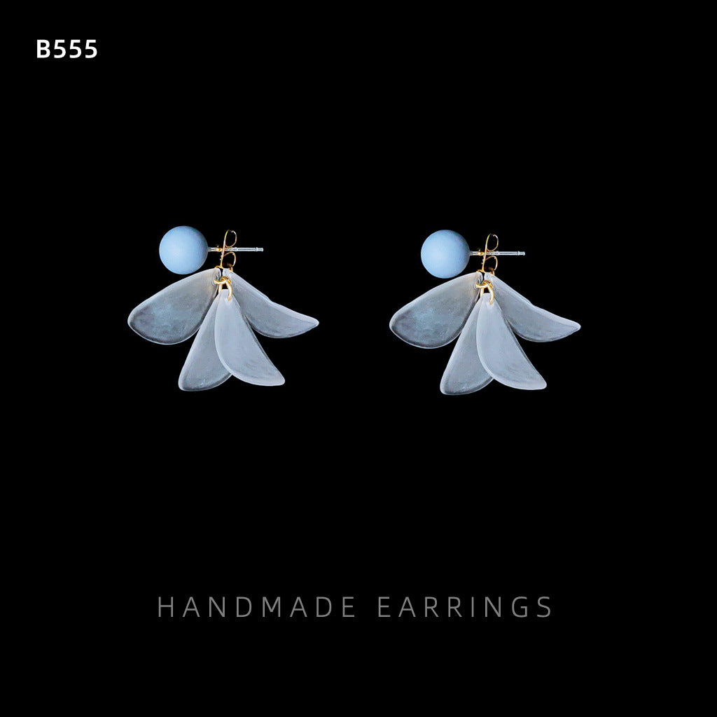 Eyes Sier-plated Needle Haze Blue Acrylic Leaves Creative Design Earrings