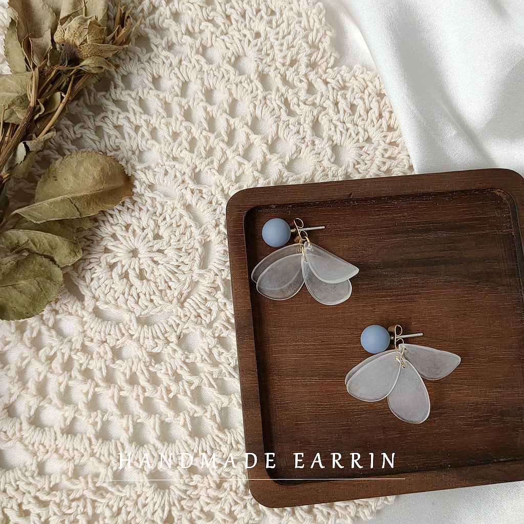 Eyes Sier-plated Needle Haze Blue Acrylic Leaves Creative Design Earrings