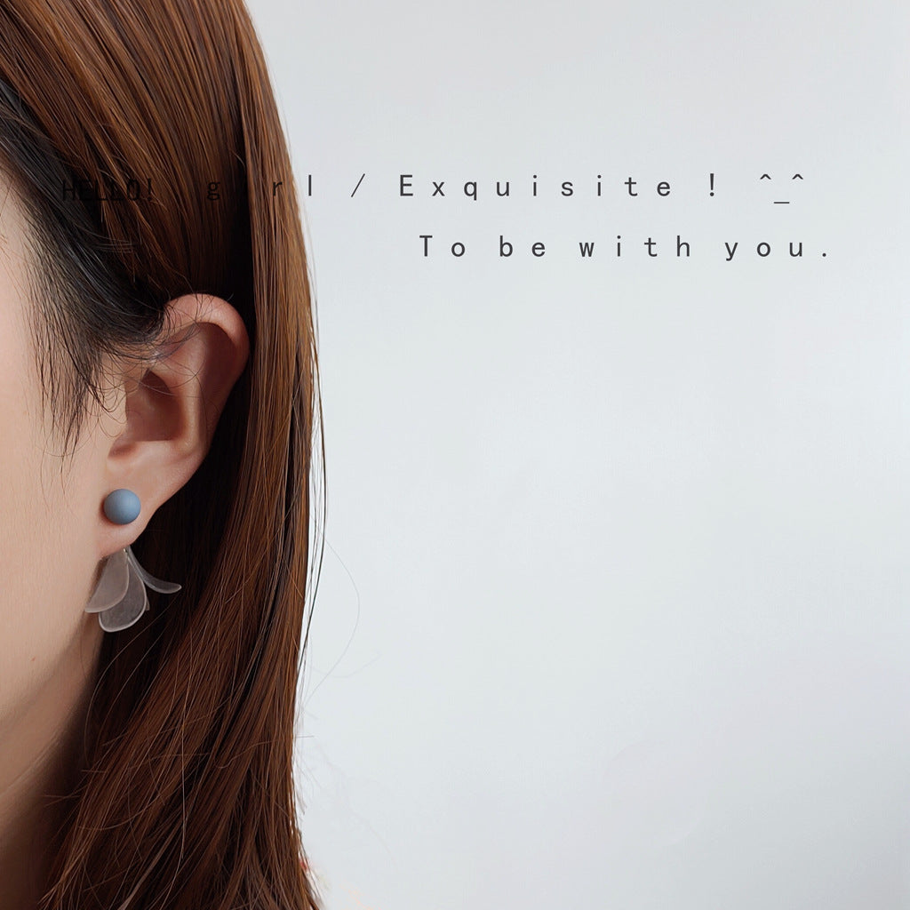Eyes Sier-plated Needle Haze Blue Acrylic Leaves Creative Design Earrings