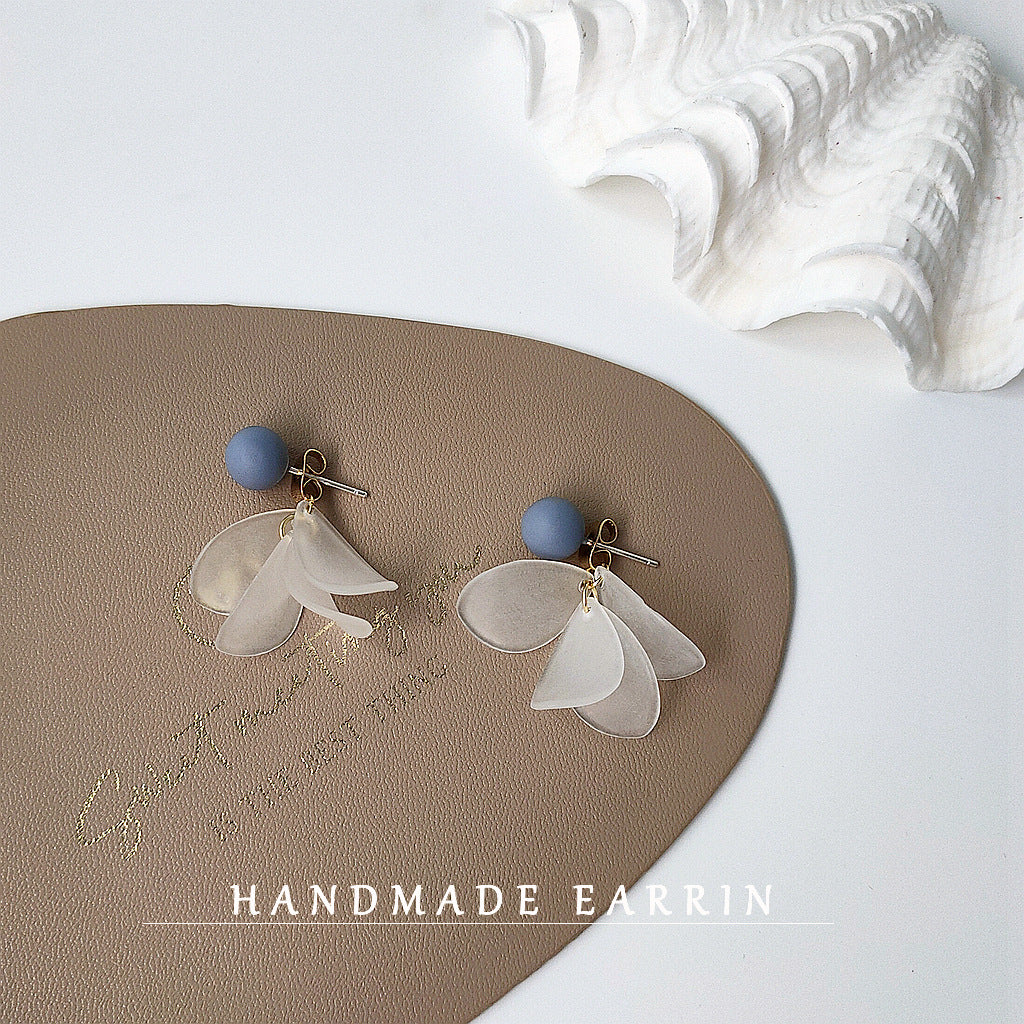 Eyes Sier-plated Needle Haze Blue Acrylic Leaves Creative Design Earrings