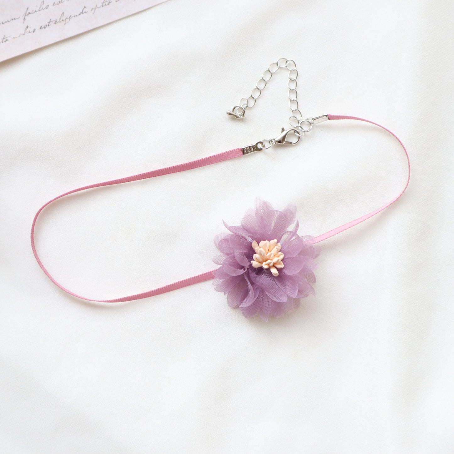 Women's Fairy Style Ornament Purple Floral Ribbon Necklaces