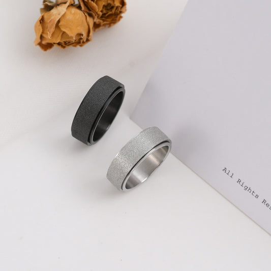 Men's Titanium Steel Rotatable Frosted Trendy Black Rings