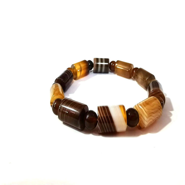 Agate Barrel Shaped Bead Tigereye Red Striped Green Bracelet