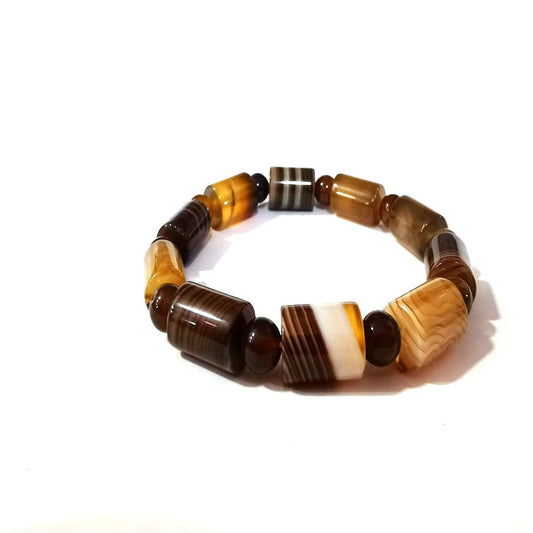 Agate Barrel Shaped Bead Tigereye Red Striped Green Bracelet