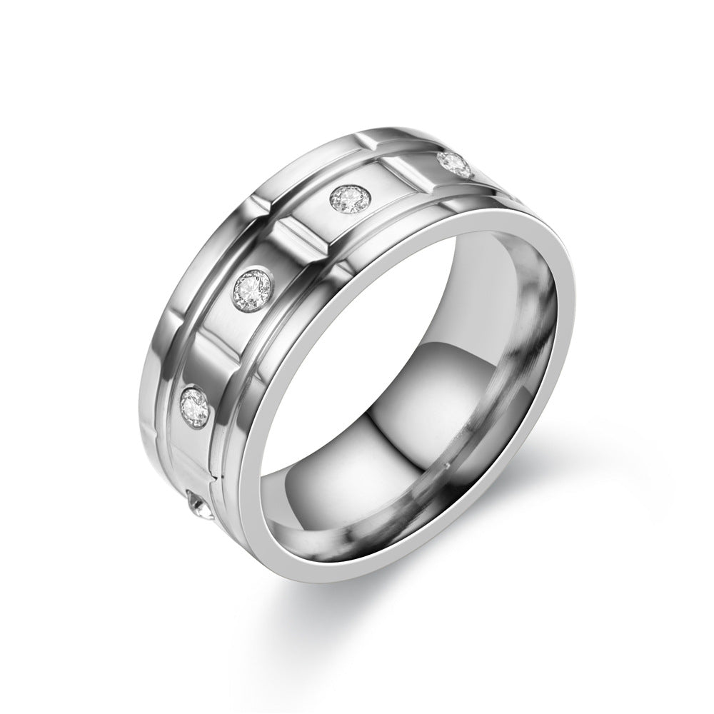 Eye-catching Diamond Plated Stainless Steel Ten Ring