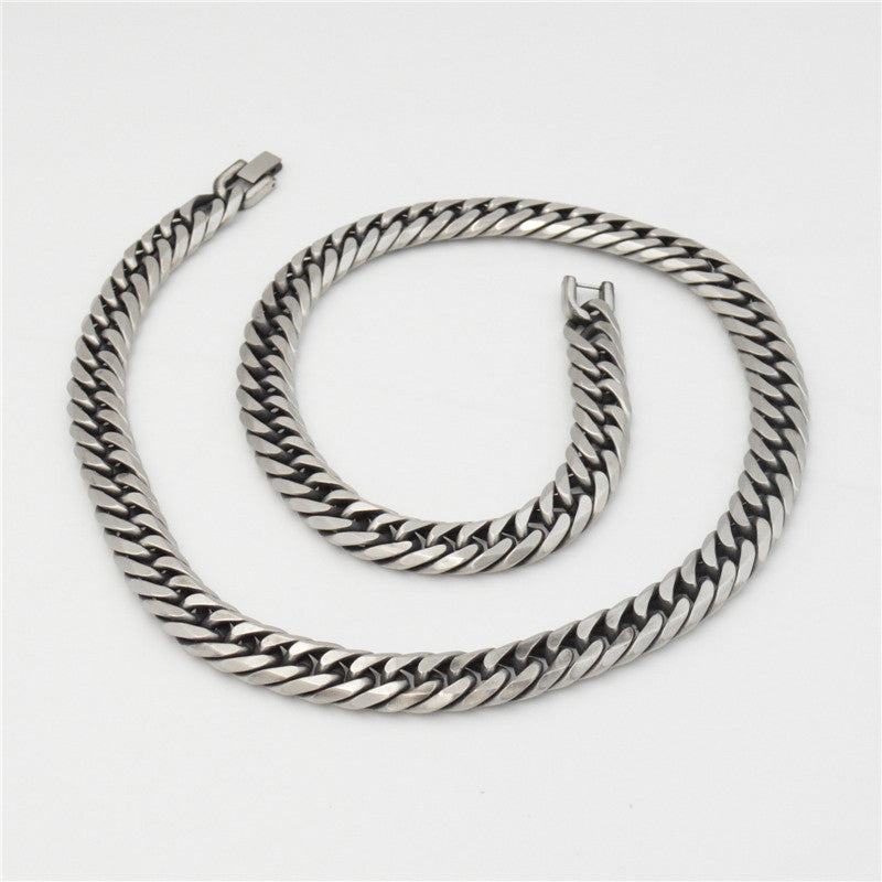 Men's Double Woven Six-sided Grinding Machine Chain Vintage Stainless Steel Necklaces