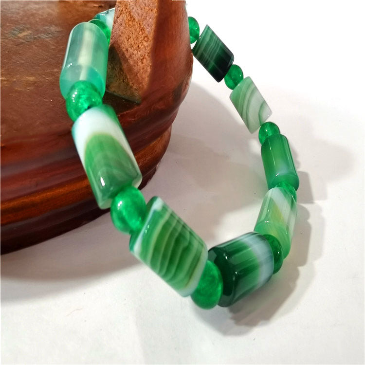 Agate Barrel Shaped Bead Tigereye Red Striped Green Bracelet