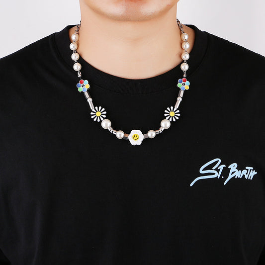 Women's & Men's Duan Little Daisy Pearl Smiley Face Sunflower Necklace