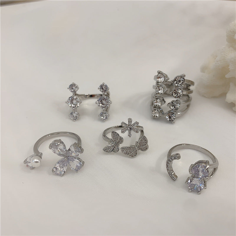 Models Style Mild Luxury High-grade Zircon Butterfly Open Rings