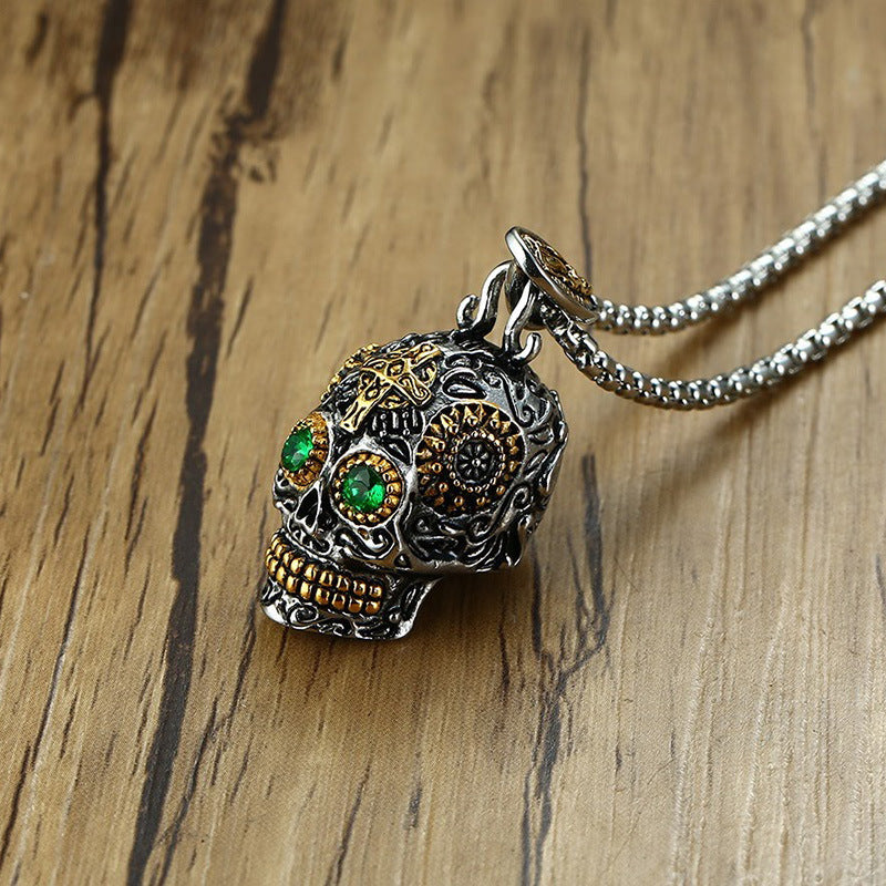 Men's Steel Punk Ghost Head Trendy Jewelry Green Necklaces