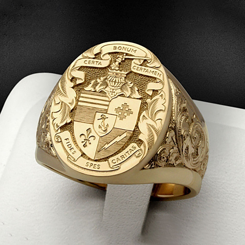 Men's Plated Vintage Engraving Godfather Senior Engagement Rings