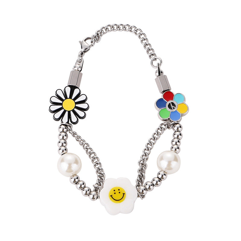 Women's & Men's Duan Little Daisy Pearl Smiley Face Sunflower Necklace