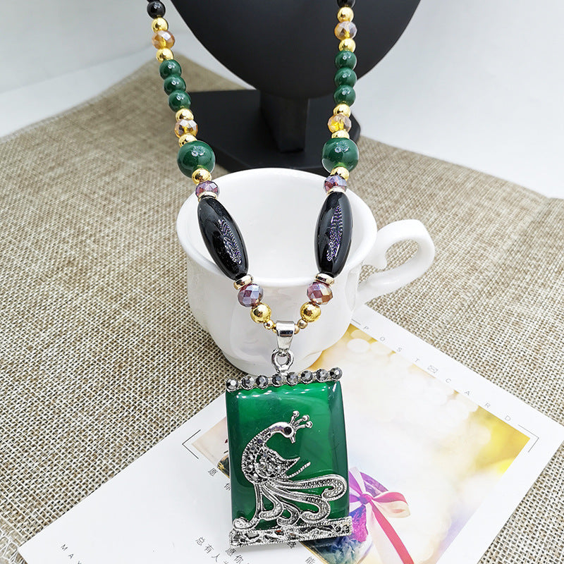 Elephant Sweater Chain Long Bohemian Style Yellow Amber Necklace