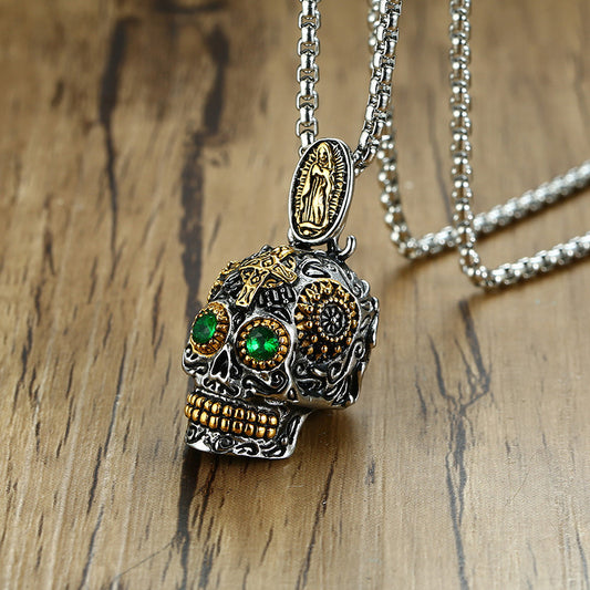 Men's Steel Punk Ghost Head Trendy Jewelry Green Necklaces