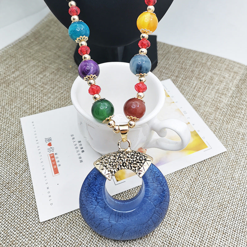 Elephant Sweater Chain Long Bohemian Style Yellow Amber Necklace